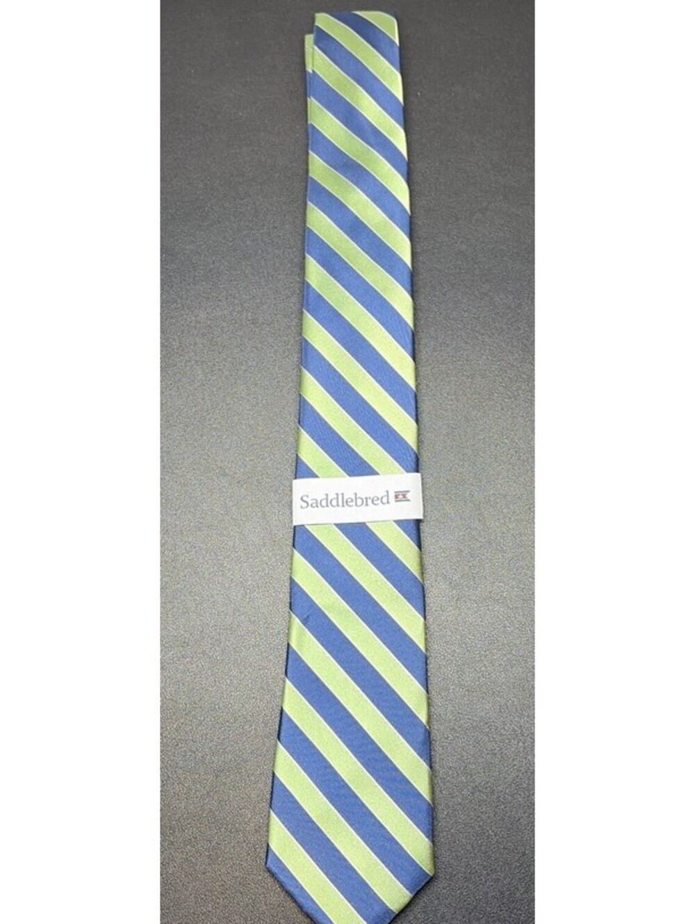Saddlebred Navy Blue & Lime Green Striped Men's Tie Classic Preppy